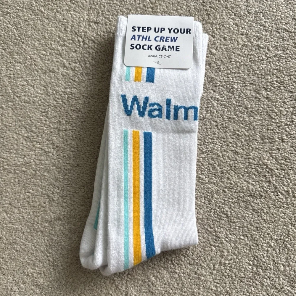 Walmart Store Logo Employee Worker Pair of Crew Socks White Cotton Blend